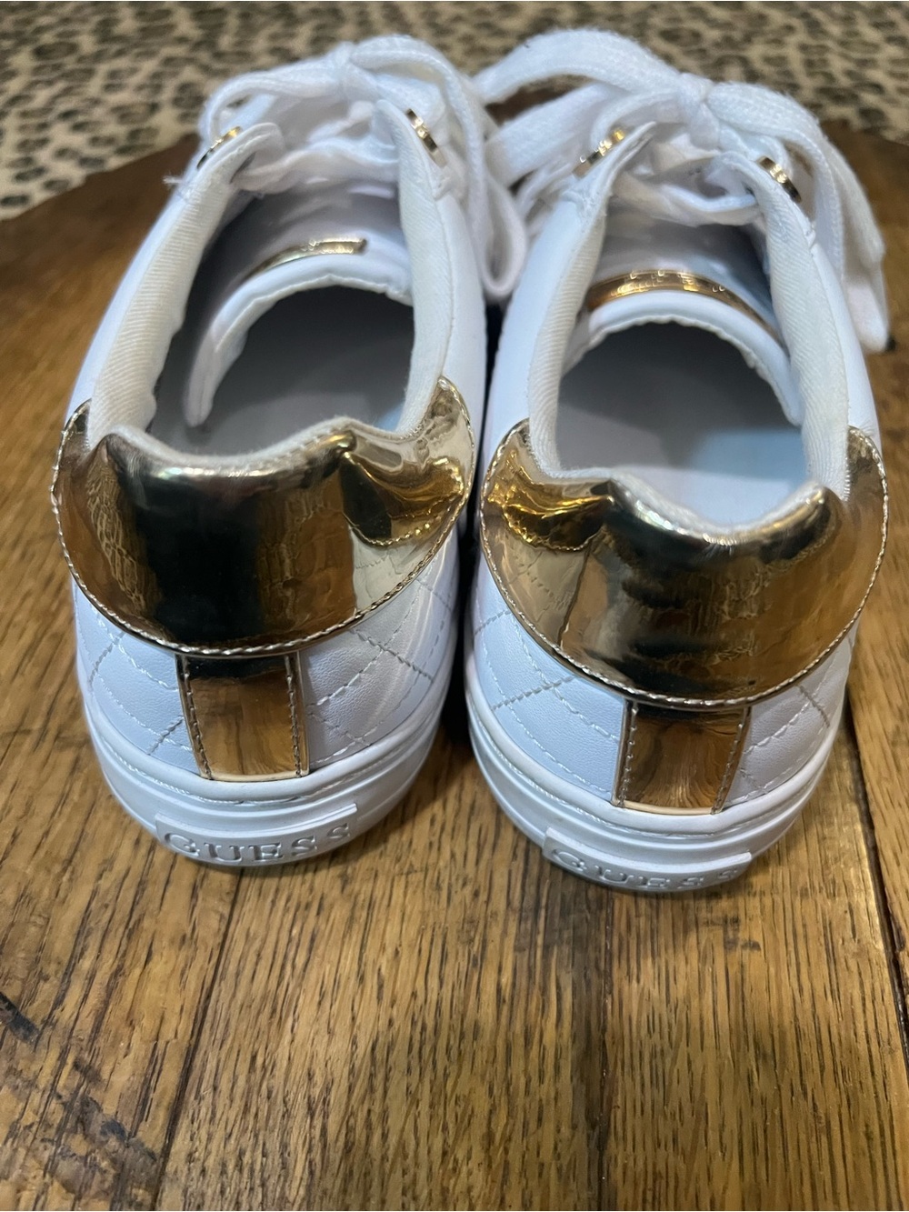 GUESS White Quilted Women Sneakers with Gold Heel Trim